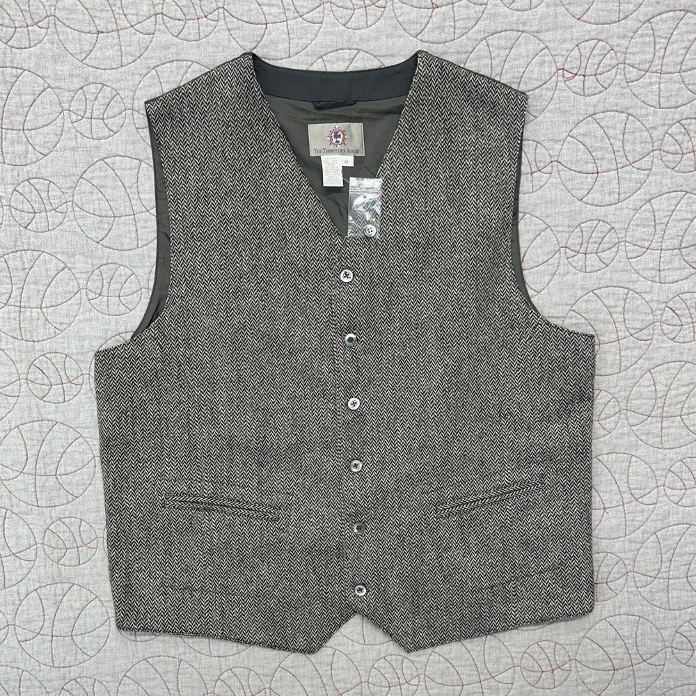 The Territory Ahead Vest Gray Black Herringbone Wool / Mens XL